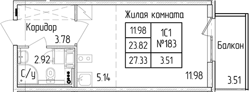 Квартира студия 23.82 м², 4/4 эт., ЖК «Любоград в Стрельне»